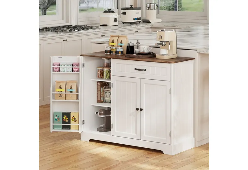 Blishom Sideboard Küchen-Sideboard mit 1 Schublade, 3 Türen und Türablagen, Zusätzliche Fächer für Gewürze, Vorräte und Küchenzubehör, Braun, – Produktbild 4 von 5