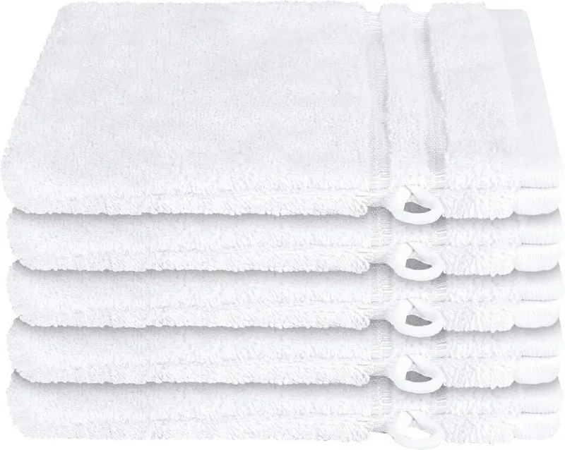 Schiesser Schiesser Waschhandschuh Milano Waschhandschuh-Set aus weicher Baumwolle in Frottier-Qualität, (5-St), mit Webbordüre, Weiß, – Produktbild 1 von 5
