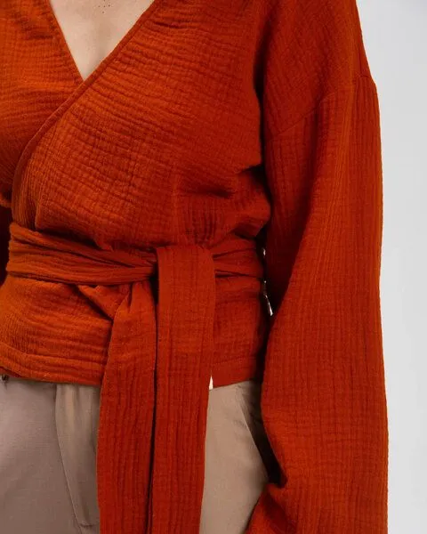 MATONA Matona Wickelbluse aus Musseln für Frauen / Muslin Wrap Blouse, Brick, – Produktbild 4 von 4