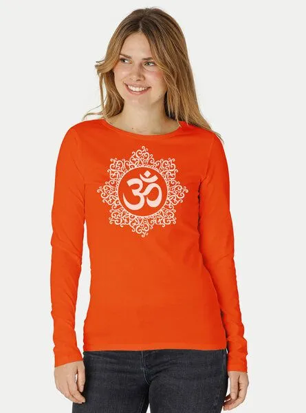 Peaces.bio - handbedruckte Biomode Peaces.bio - handbedruckte Biomode Bio-Damen-Langarmshirt classic OHM, Orange, – Produktbild 3 von 3