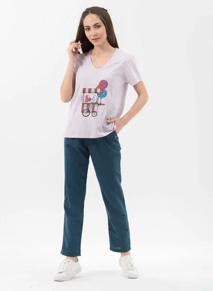ORGANICATION ORGANICATION T-Shirt aus Bio-Baumwolle mit V-Ausschnitt, Lavender, – Produktbild 2 von 4