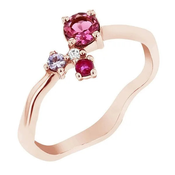 Eppi Eppi Cluster-Ring mit Turmalin, Tansanit, Rubin und einem Diamanten Roche, Rosa, – Produktbild 1 von 4