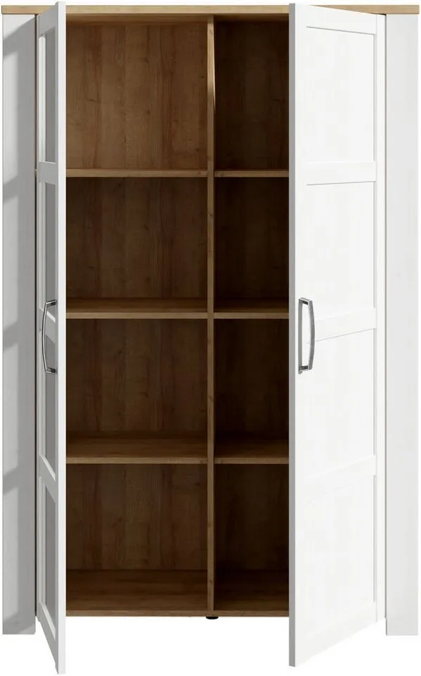 FORTE Highboard Bohol, Vitrine mit Glastüre, viel Stauraum, B/H/T 106,4/160,6/42 cm Beleuchtung optional bestellbar, Weiß, – Produktbild 4 von 4