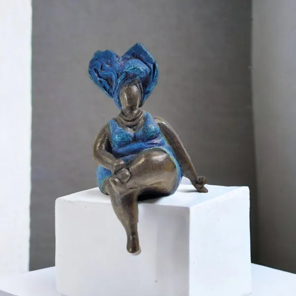 Moogoo Creative Africa Moogoo Creative Africa Bronze-Skulptur "Bobaraba Yolanda" Unikate by Hamidou | handgemacht, Blau, – Produktbild 1 von 2