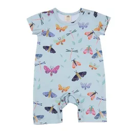 Walkiddy Baby Strampler Kurzarm GOTS zertifiziert Bio-Baumwolle Blau Schmetterling-Print Allover weich bequem – Walkiddy – Produktbild 1 von 1