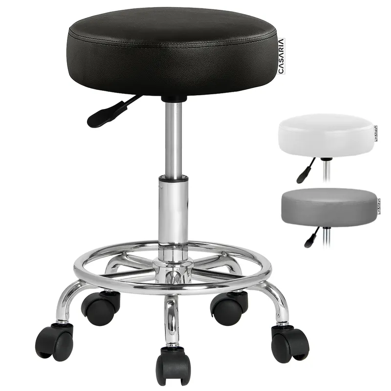 Casaria® Rollhocker Kunstleder Schwarz 360° drehbar, Schwarz, – Produktbild 1 von 2