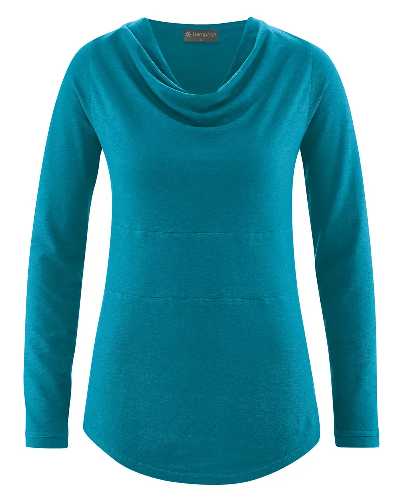 HempAge Hempage Damen vegan Langarm Top In Lagunenblau, Blau, – Produktbild 1 von 2