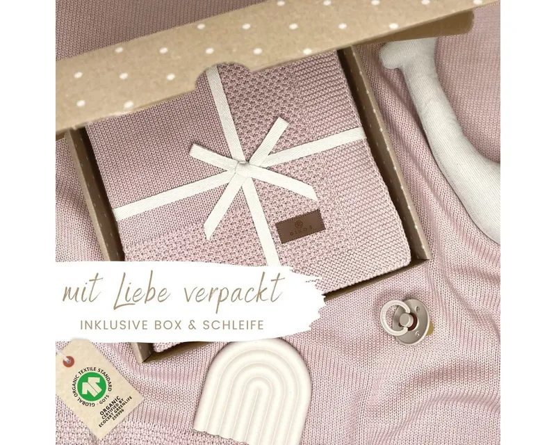 Babydecke DIKOS® Kuscheldecke Bordüre *100%* Bio Baumwolle, Geschenk zur Geburt, DIKOS, Strickdecke 75×100, Baby Erstausstattung Neugeborene, Babygeschenk, Rosa, – Produktbild 2 von 5