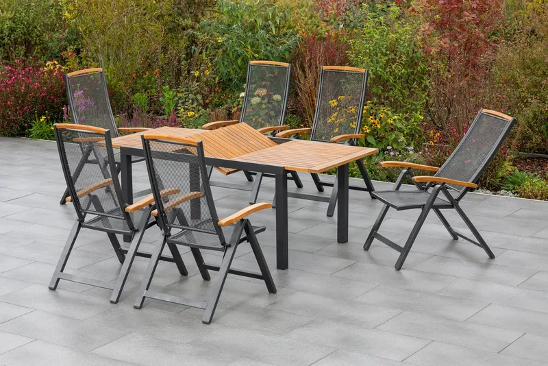 Merxx Merxx Garten-Essgruppe Tilos, (7-tlg), 6 Klappsessel mit ausziehbarem Tisch, Grau, – Produktbild 1 von 5