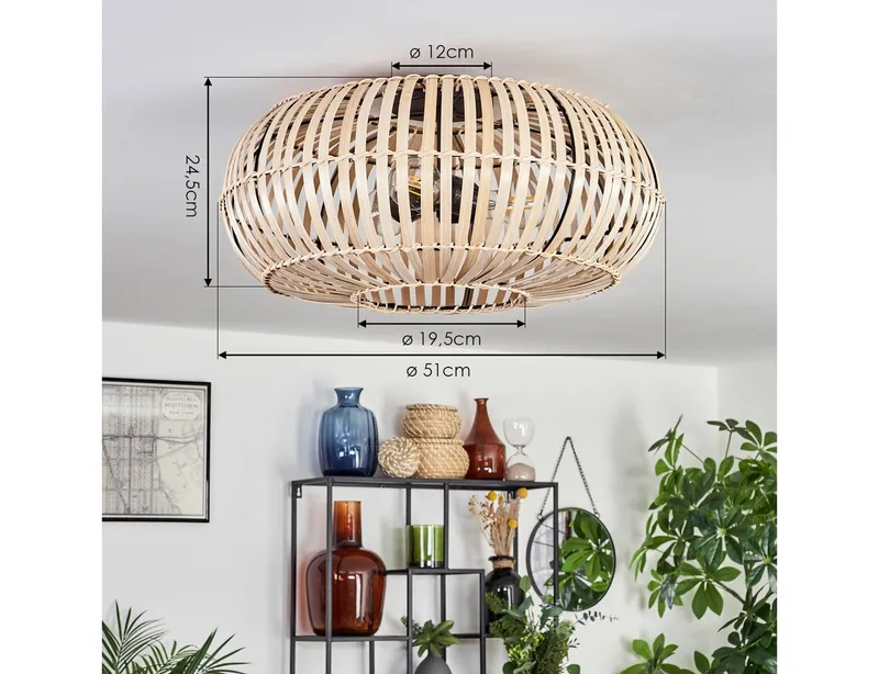 hofstein Deckenleuchte moderne Deckenlampe aus Metall/Bambus in Schwarz/Natur, ohne Leuchtmittel, Deckenleuchte mit Lichteffekt, Ø 51 cm, 3 x E27, ohne Leuchtmittel, Beige|schwarz, – Produktbild 4 von 5