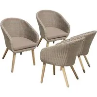 4er Pack Gartensessel "VISALIA" Akazie, Kunststoffgeflecht beige – Produktbild 1 von 1