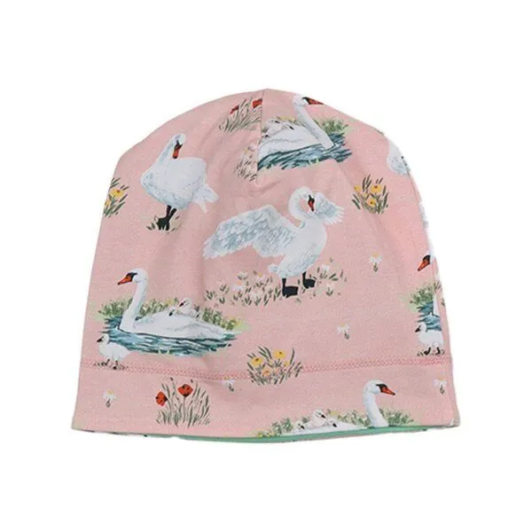 Walkiddy Baby Beanie GOTS zertifiziert Bio-Baumwolle, Rosa, Schwan-Muster, Walkiddy, Blau, – Produktbild 2 von 2
