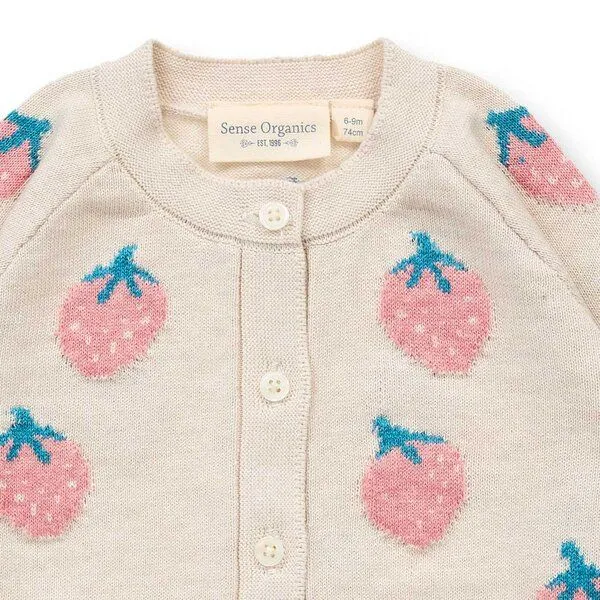 Sense Organics Sense Organics Baby Strickjacke mit Erdbeer-Motiv, Modell ELSA, Erdbeer-motiv auf creme, – Produktbild 2 von 3