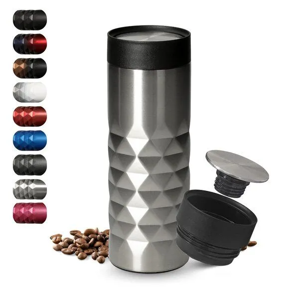 elasto elasto Thermobecher 440 ml aus Edelstahl - doppelwandiger Kaffeebecher to go - auslaufsicherer Isolierbecher, Silber, – Produktbild 1 von 4