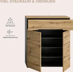 Home affaire Schuhkommode REHAT, TOPSELLER!, Breite 80cm, 2 Türen, 1 Schubkasten, 4 Fächer (1 St., in verschiedenen Farben erhältlich, Platz für ca. 12 Paar Schuhe), Schuhschrank, Kommode, Garderobenschrank, Anrichte, Sideboard – Produktbild 1 von 1