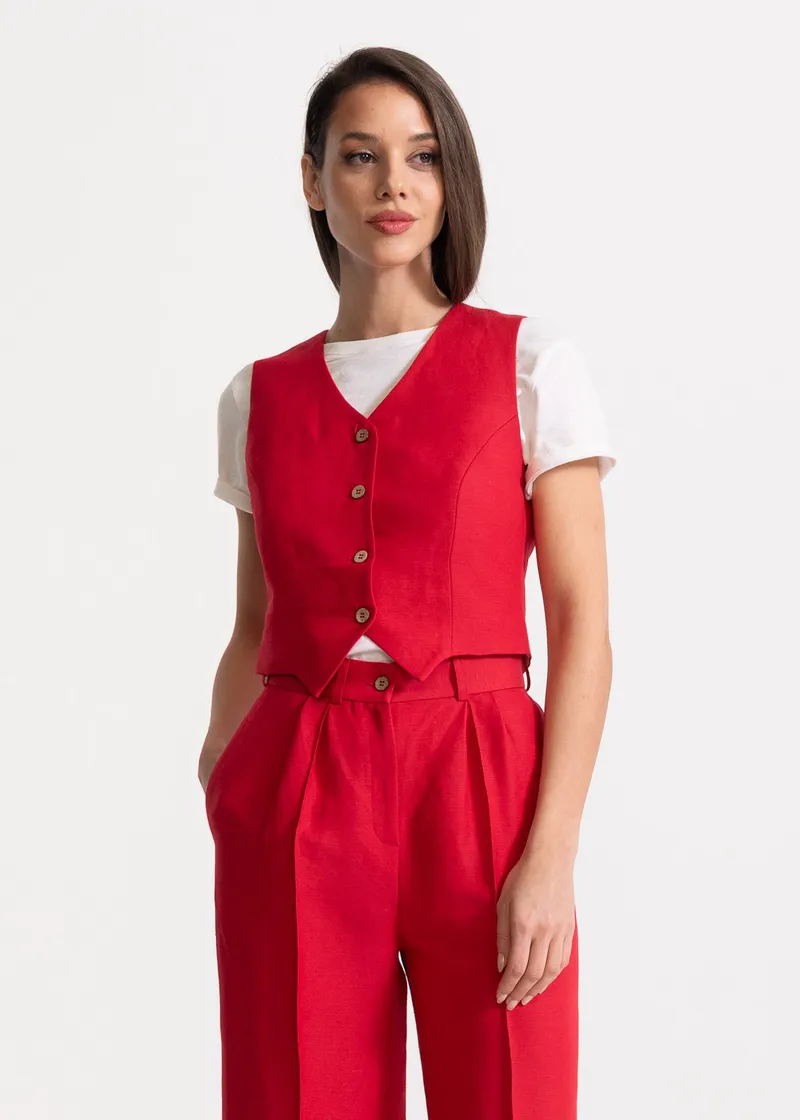 De IONESCU De IONESCU Damen vegan Weste Figa Leinen, Rot, – Produktbild 1 von 2