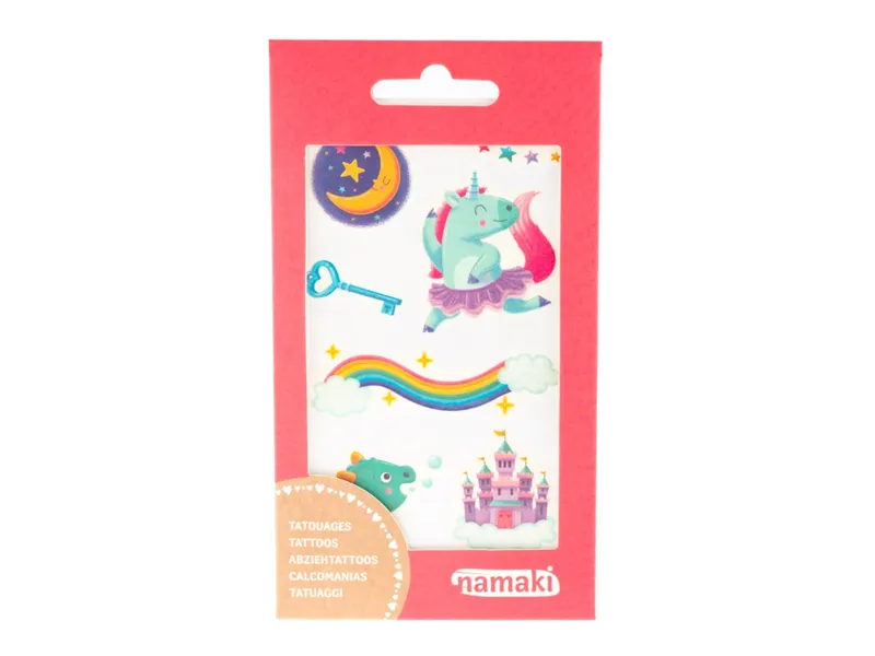 Namaki Bio Kindertattoos Magische Welten, 2 Blatt pro Set Maße 8,50 x 15 cm, Mehrfarbig, – Produktbild 1 von 1