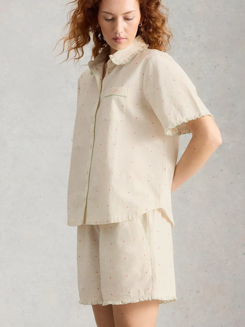 White Stuff Pyjamatop Nelly mit kurzem Arm - M, Elfenbein multi, – Produktbild 3 von 4