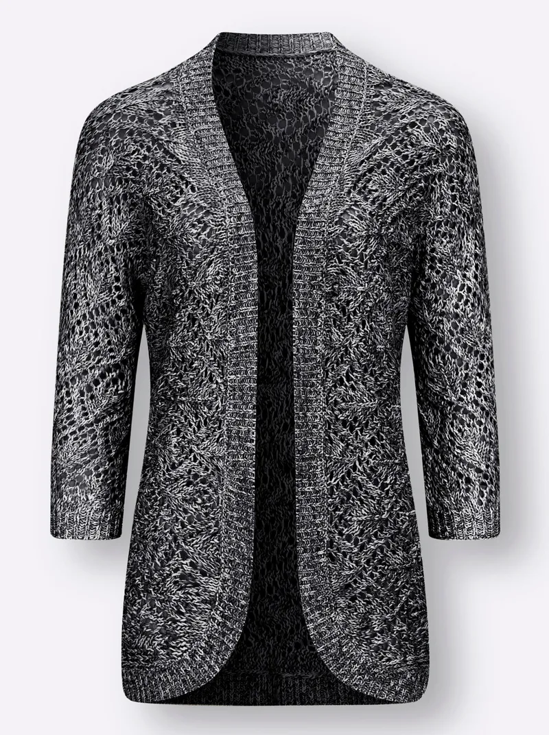 Witt Ajourstrickjacke, Schwarz-ecru-meliert, – Produktbild 1 von 1