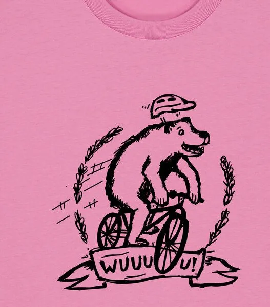 päfjes päfjes Wuuuu der Bär fährt Rad / Fahrrad - Fair Wear Männer Unisex Bio T-Shirt Siebdruck, Rosa (bubble pink), – Produktbild 3 von 3
