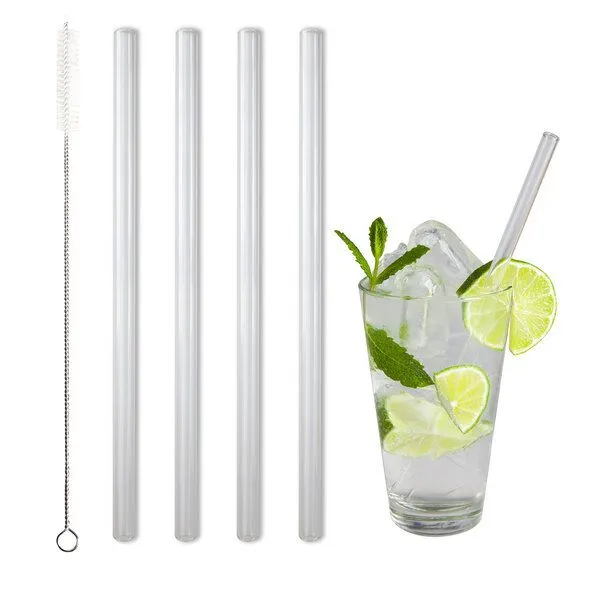 Contento Contento Glastrinkhalm 21 cm lang, 4 Stück, mit Reinigungsbürste – Produktbild 1 von 4