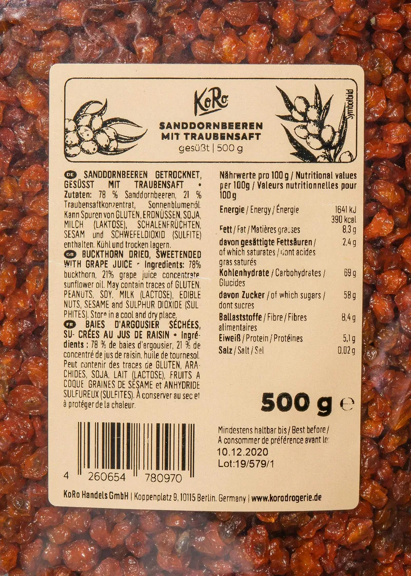 KoRo Sanddornbeeren mit Traubensaft 500 g – Produktbild 3 von 5