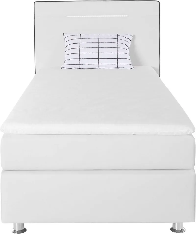 COLLECTION AB Boxspringbett LONDON inkl. Bonnell-Federkernmatratze H2, mit Topper, Kissen & LED, 90/140/180 cm x 200 cm, Schwarz|weiß, – Produktbild 3 von 8