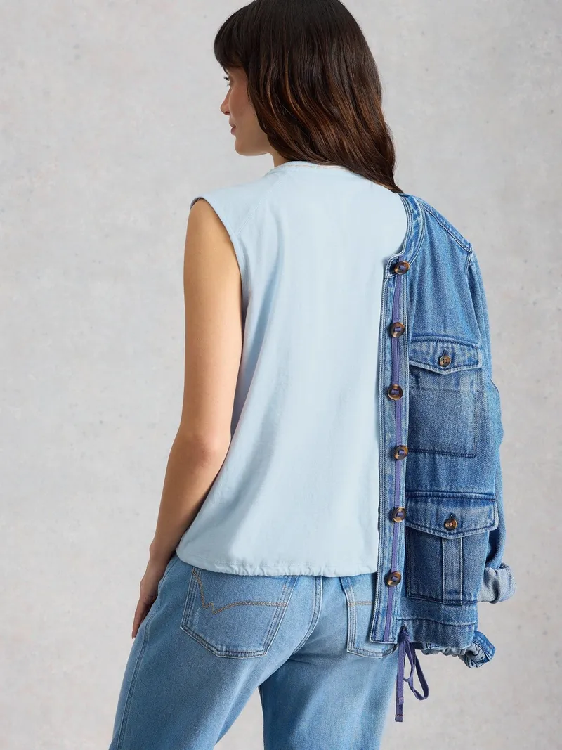 White Stuff Ärmellose Bluse Peony - 40, Mittelblau, – Produktbild 4 von 4