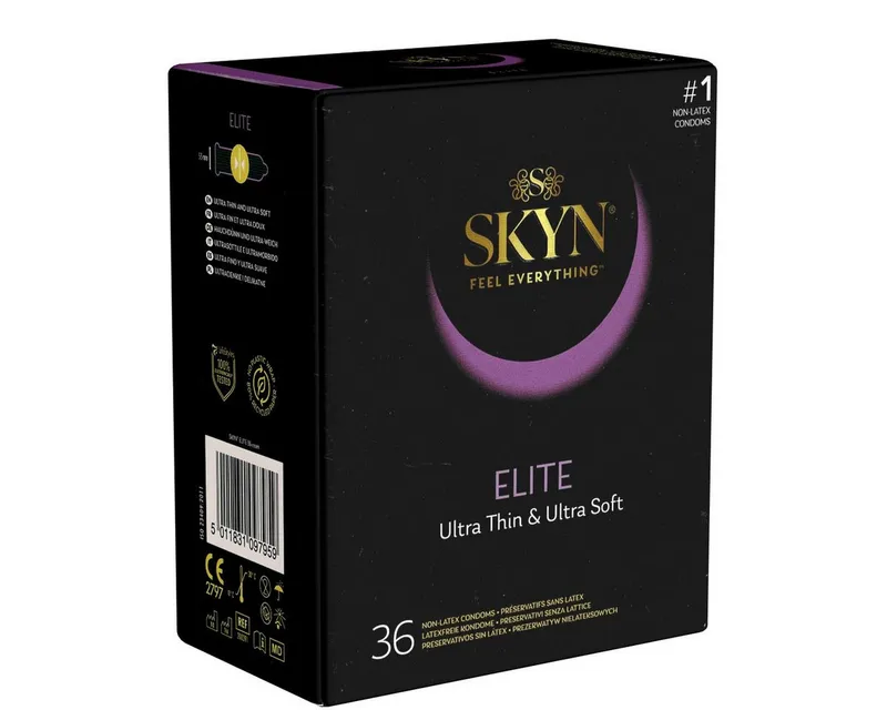 SKYN SKYN Kondome Elite (Ultra Thin & Ultra Soft) Packung mit, 36 St., hypoallergene Kondome, ideal für Latexallergiker, superdünne latexfreie Kondome aus Sensoprène™, Weiß, – Produktbild 1 von 5