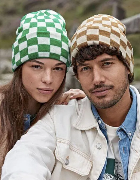 Beechfield Beechfield Beanie mit Schachbrettmuster Checkerboard, Kelly green/off white, – Produktbild 2 von 2
