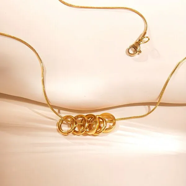 ELEKTROPULLI ELEKTROPULLI schlichte Kette 1mm schmal mit Ring Anhängern, Längen: 45 cm / 55 cm / 65 cm, Gold kette mit gold ringen, – Produktbild 5 von 5