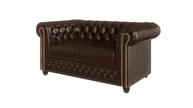 S-Style Möbel Chesterfield-Sofa Jeff, 2-Sitzer aus veganem Leder mit Holzfüßen, mit Wellenfederung, Braun, – Produktbild 2 von 4