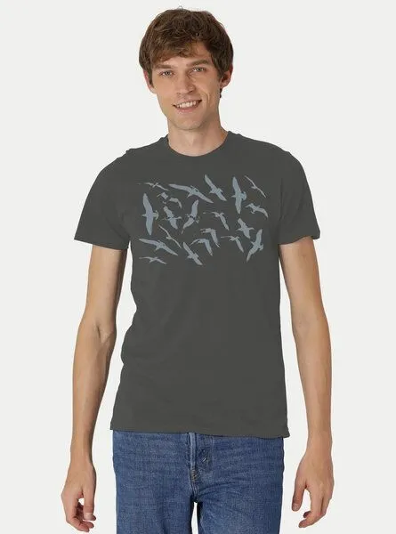 Peaces.bio - handbedruckte Biomode Peaces.bio - handbedruckte Biomode Fit T-Shirt Möwen Herren, Graphitgrau, – Produktbild 1 von 2