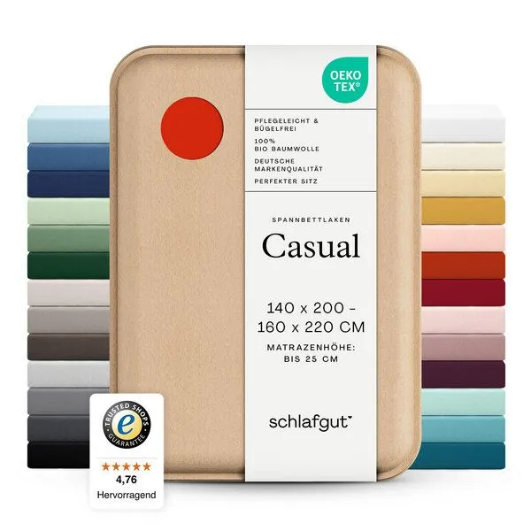 Schlafgut Schlafgut Spannbettlaken Casual Organic - 100% Biobaumwolle, Red mid, – Produktbild 4 von 5