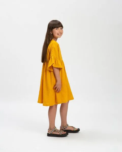 MATONA Matona Rüschenkleid aus Musselin für Kinder / Volant Dress, Marigold, – Produktbild 3 von 4