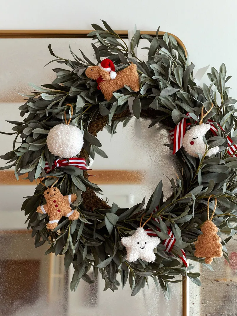 Vertbaudet Vertbaudet 12er-Set Weihnachtsbaum-Dekorationen aus Teddyfleece, Beige, – Produktbild 1 von 2