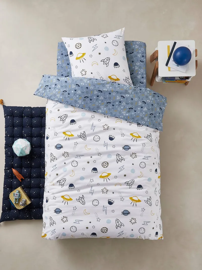 Vertbaudet Vertbaudet Kinder Spannbettlaken COSMOS, Blau/weiß bedruckt, – Produktbild 2 von 2