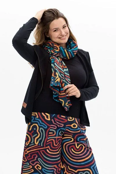 KOKOworld Schal Wind - Farbenfroh - ethno Muster - Bio-Baumwolle Musselin - KOKOworld Design - Fair produziert in EU, Laberinto (mehrfarbig), – Produktbild 2 von 3