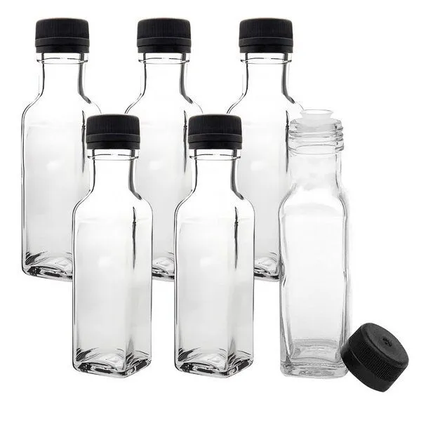 mikken mikken 6er Set Ölflaschen 100 ml - 500 ml mit Ausgießer transparente Glasflasche mit Dosierer Dosierflasche inkl. 6 Etiketten – Produktbild 1 von 3