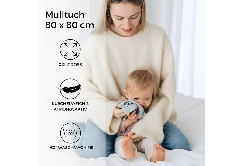 furora BABY furora BABY Spucktuch Baby Mulltücher Sets (Bio-Musselin: super soft) 80x80cm oder 25x25cm, Sehr weich, Grün, – Produktbild 2 von 5