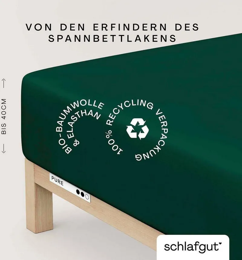 Schlafgut Schlafgut Spannbettlaken PURE BOXSPRING Bio-Baumwolle mit Elasthan, 170 g/m², Bettlaken, Jersey-Elasthan, Gummizug: rundum, (1 Stück), PREMIUM Boxspringbett Laken bis 40 cm Höhe, dehnbar blickdicht, straff, Grau, – Produktbild 2 von 5