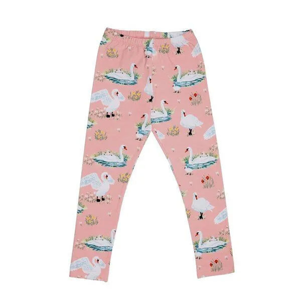 Walkiddy Kinder Leggings GOTS-zertifiziert aus Bio-Baumwolle rosé mit Schwanen-Motiv – Walkiddy, Blau, – Produktbild 1 von 3