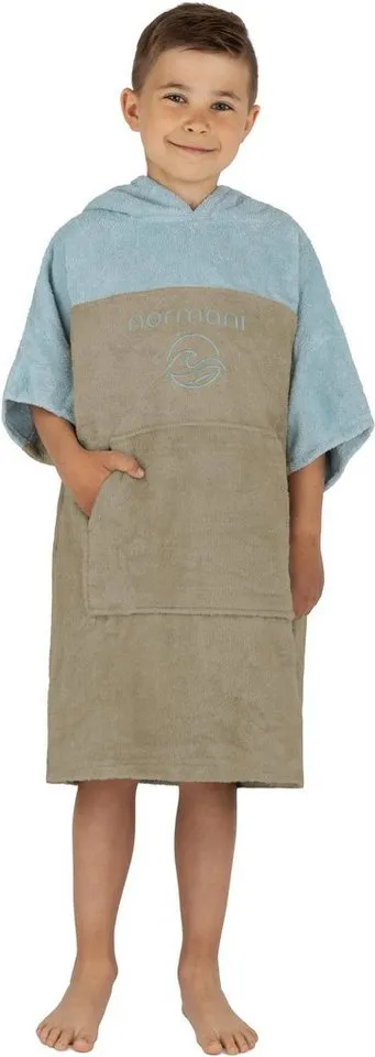 normani Badeponcho Kinder Badeponcho 6-9 Jahre Puwai, Bio-Baumwolle, Kapuze, Schlupf, Badeponcho aus 100 % Bio-Baumwolle, Blau, – Produktbild 3 von 5