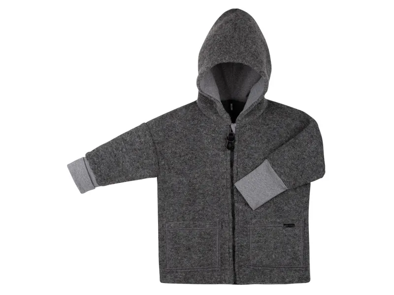 Pure pure by Bauer PURE PURE by Bauer Kinder Jacke mit Kapuze Bio-Schurwolle Walk grau-melange Gr.98/104, Grau, – Produktbild 1 von 1