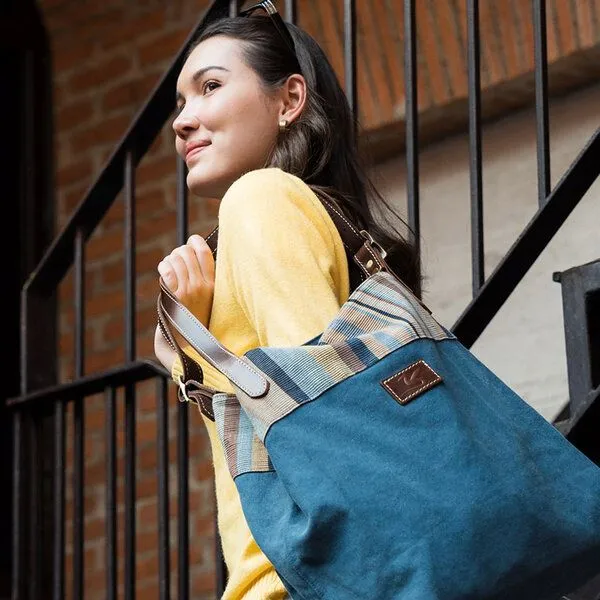Dragolina Dragolina Shopper Miss Eve mit Webstoff der Pwo Karen, Jeansblau (blau), – Produktbild 1 von 4