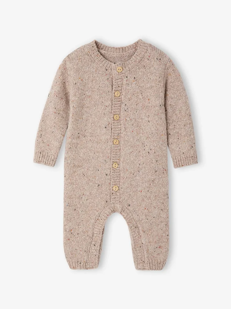 Vertbaudet Baby-Set aus Strickoverall und Schmusetuch Hase, Beige meliert/vanille, – Produktbild 2 von 4