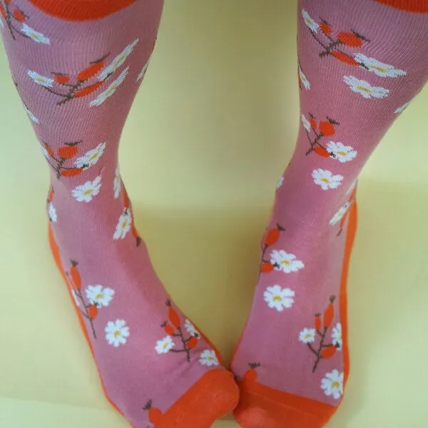 Fräulein Prusselise Fräulein Prusselise Kniestrümpfe Hagebutte rosa, rot, bunt gemustert, Blumen – Produktbild 1 von 2