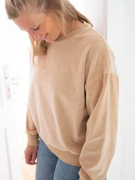 FUXBAU FUXBAU Frauen Samt Oversize Pullover - beige gelb geriffelt, Beige gelb geriffelt, – Produktbild 3 von 4