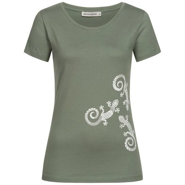 NATIVE SOULS NATIVE SOULS T-Shirt Damen - Three Geckos, Moss green, – Produktbild 1 von 1