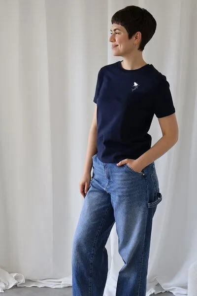 Kultgut Kultgut Artdesign - Biofair- Flauschiges Femin Shirt / Little Shark, Dunkelblau, – Produktbild 2 von 4